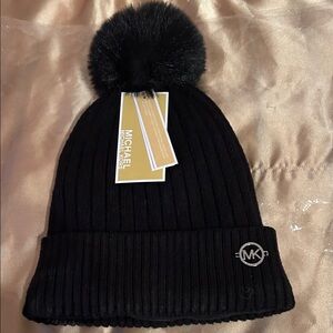 New with tag Michael Kors Black Knit Beanie with Pom-Pom